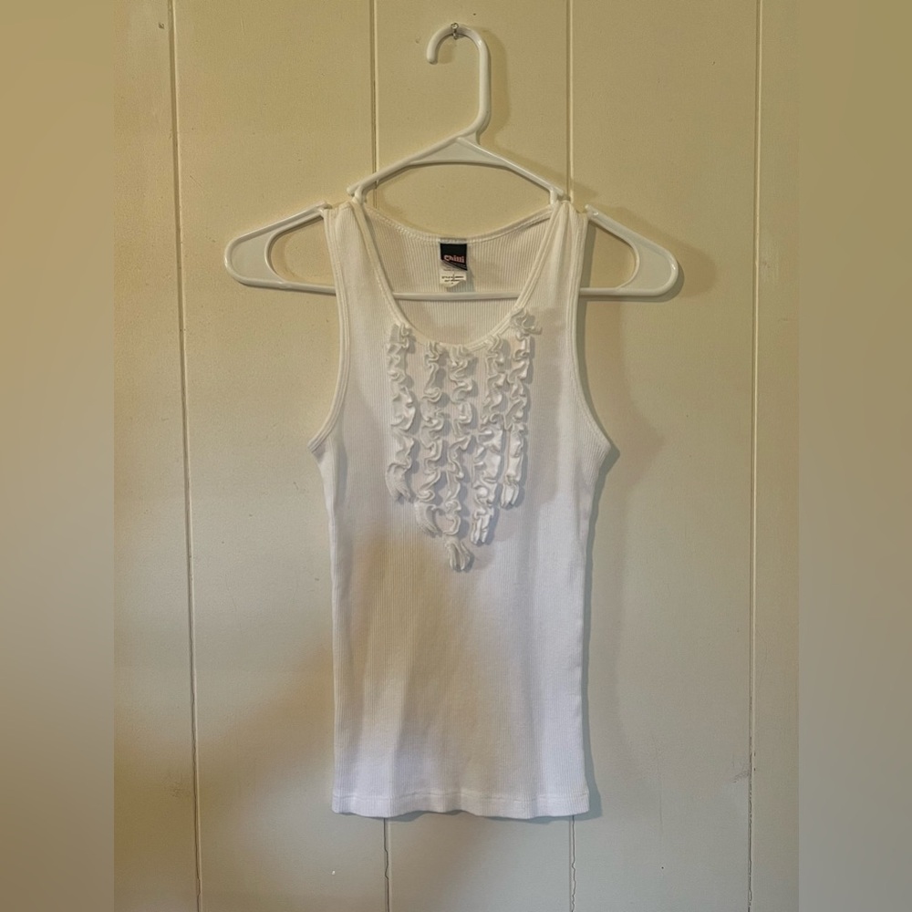 Vintage Ruffle White Tank Top